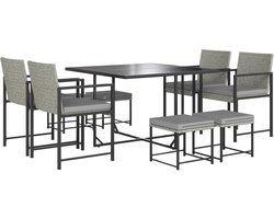 Outsunny-Rotan Eettafelset-Staal-109x109x72cm-Grijs