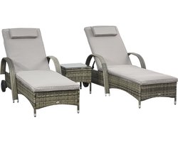 Outsunny-Rotan ligstoelset-Gevlochten hars-200x73x103cm-Grijs