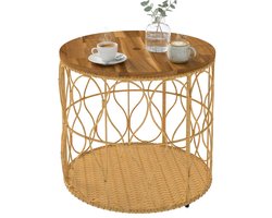 Outsunny Salontafel-Acaciahout, PE-rotan-Ø50 x 47,5H cm-Teak