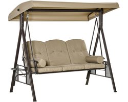Outsunny - Schommelbank - 3-Zits - met Zonnedak - Polyester - Kaki
