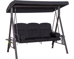 Outsunny - Schommelbank - 3-Zits - met Zonnedak - Polyester - Zwart