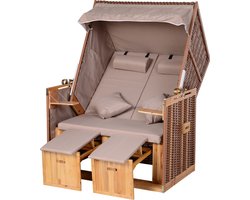 Outsunny-Strandkorb-Holz, PE-Rattan, Polyester, Schaumstoff-B118 x T79 x H160 cm-Beige