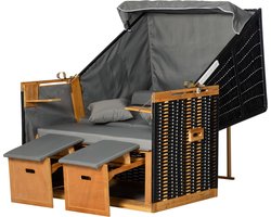 Outsunny Strandkorb Holz, PE-Rattan, Polyester, Schaumstoff Hellgrau