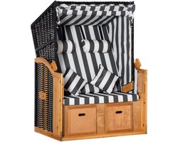 Outsunny Strandstoel met kap en voetensteun - Dubbele ligstoel van PE-rotan met zonnekap - Grijs/Wit