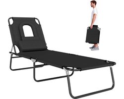 Outsunny Sun Lounger-Polyester, staal-187L x 58B x 36H cm-Zwart