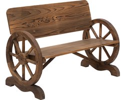 Outsunny - Tuinbank - met Armleuning - Wielen Design - Massief Hout