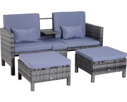 Outsunny Tuinbankset lounge 3-delig Tuinset tuinmeubelen met sofa krukje kussens 860-054