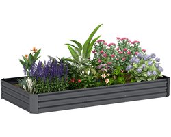 Outsunny-Tuinbed-Gegalvaniseerd staal-240x120x30cm-Donkergrijs
