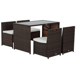 Outsunny tuinmeubelset – staal, PE polyrattan, polyester – bruin + kaki