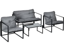 Outsunny - Tuinmeubelset - Staal - Polyester - Grijs - Zwart