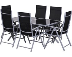 Outsunny tuinset - 7-delig - verstelbare rugleuning - zwart