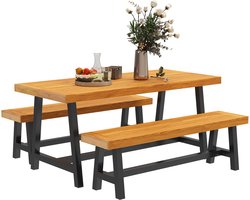 Outsunny - Tuinset - Staal en Grenenhout - Teaklook - 3-delig