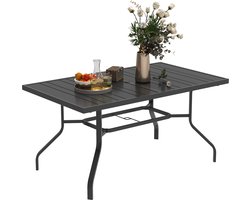 Outsunny - Tuintafel - met parasolgat - 152L x 90B x 74H cm - Zwart