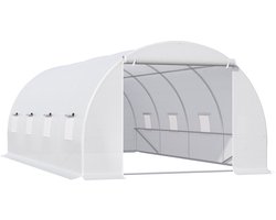 Outsunny - Tunnelkas - met Ramen - Rolldeur - 595L x 300B x 200H cm