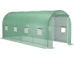 Outsunny tunnelkas - met ramen - roosterfolie - rolldeur - groen