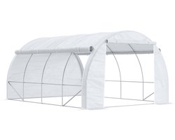 Outsunny - Tunnelkas - met Rolldeur - PE-Kunststof - Wit