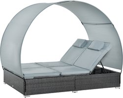 Outsunny Tweepersoons ligbed van poly-rotan ligstoel voor 2 personen met zonnedak staal 862-034