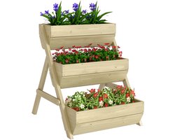 Outsunny Verhoogd Plantenbed van Dennenhout 3 Niveaus - Moestuinbak - Kruidenbak - Groen