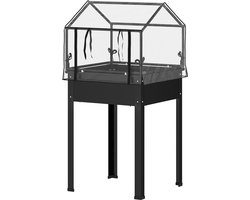 Outsunny verhoogde plantenbak - met dak - met afvoergaten - zwart