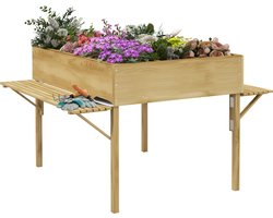 Outsunny verhoogde plantenbak - met tafel - met 12 roosters - bruin