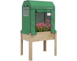 Outsunny verhoogde tuinbed - met kas - en PE-afdekking - dennenhout