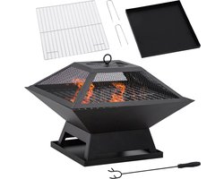 Outsunny - Vuurschaal - met Vonkenbescherming - Grillrooster - Zwart