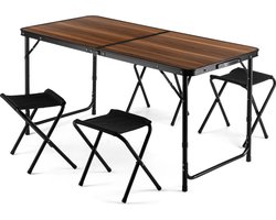 Outtec® Campingtafel met 4 Stoelen - 120 x 60 cm - in Hoogte Verstelbaar Kleine Tafel, Klaptafel, Balkontafel, Tafel - voor Camping, Balkon, Tuin, Strand