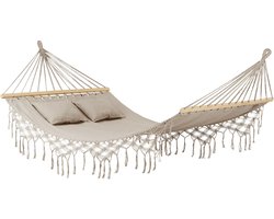 Outtec® Hangmat met 2 Kussens - 200x150 cm, tot 220kg - Boho Katoenen Hangmat voor Buiten, Tuin, Balkon - voor Kinderen en Volwassenen