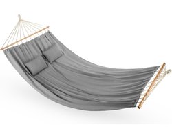 Outtec® Hangmat met 2 Kussens - 240x150 cm, tot 200kg, voor 2 Personen - XXL Katoenen Hangmat voor Buiten, Tuin, Balkon - voor Kinderen en Volwassenen - Grijs