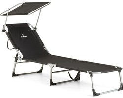 Outtec® Strand Ligbed, Ligstoel met Verstelbaar Zonnescherm - Verstelbare Rugleuning - tot 120 kg - Tuinstoel - Campingstoel - Strandstoel - Lounger