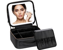 OUYLAF Make-up tas - make-up tas met LED spiege -3 kleuren dimmen - Make Up Organizer Tas - make up tafel met spiegel - Zwart - beautycase - make up tasje