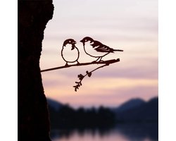 OUYLAF Tuindecoratie - Paar Metaal Mussen - Roestkleurig en Weerbestendig - Tuinbeelden - Duurzaam - Tuinsteker - Buiten Tuindecoratie