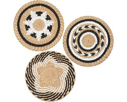 OUYLAF Wanddecoratie - wanddecoratie woonkamer - Mand van gevlochten lisdodde - wand decoratie - Rondweefsel - wanddecoratie rond - voor Woonkamer Slaapkamer Boerderij - 3pcs