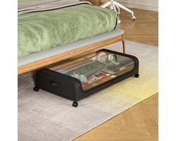 OUYLAF XXL Opbergbox voor onder het bed, 50L opbergbox met wielen, Opbergdoos met deksel, 80x44x16cm, opbergtas met rits ,Voor Kleding, Kussens, Dekbedden En Beddengoed, Zwart opberghoes