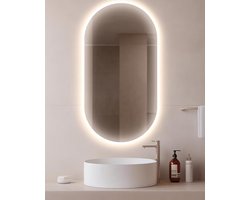 Ovaal Badkamerspiegel met LED-verlichting - 100 x 40 cm, Warm Licht 3600 K, IP44 - Full-body Wandspiegel voor Badkamer