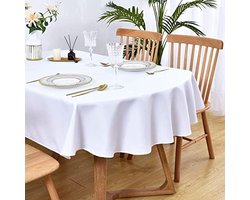 Ovaal Damast Tafelkleed Met Ingeweven Polka Dot Dessin 220x160cm