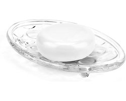 Ovaal Glazen Zeepbakje - Zeepspaarder Voor Aanrecht - Kiezelontwerp - Transparant - Geschikt Voor Douche, Badkamer