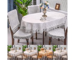Ovaal Tafelkleed met Vintage Geborduurd Kant - Luxe Bloemen Tafeldecoratie