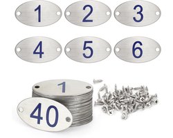 Ovaal Tafelnummer Set RVS Gelabeld 1 tot 20 voor Horeca en Bedrijven