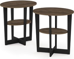 Ovaal uiteinde bijzettafel nachtkastje Engineered Wood Columbia Walnoot Zwart 2-Pack - Stijlvol ontwerp - Handige opbergruimte nachtkastje zwart 60 cm hoog