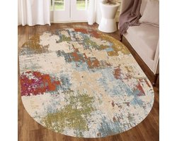 Ovaal Vloerkleed - Tapijt Woonkamer - Interieur Decoratie - Zacht Kortpolig - 110 x 180 cm - Multicoloured