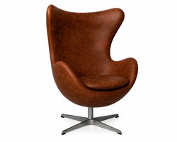 Oval Chair - Vintage Bruin - Fauteuil - Stoel - Draaifauteuil - Leer - Loungestoel - Lounge Chair - Egg Chair