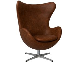 Oval Chair Vintage Bruin - Leer - Fauteuil - Lounge Chair - Stoel - Zetel - Draaifauteuil