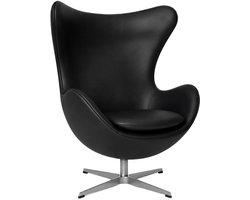 Oval Chair - Zwart - Fauteuil - Stoel - Draaifauteuil - Leer - Loungestoel - Lounge Chair - Egg Chair