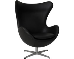 Oval Chair Zwart - Leer - Fauteuil - Lounge Chair - Stoel - Zetel - Draaifauteuil