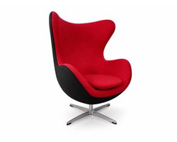 Oval Chair - Zwart Rood Kasjmier Stof - 2 kleurig - Fauteuil - Stoel - Draaifauteuil - Loungestoel - Lounge Chair - Egg Chair
