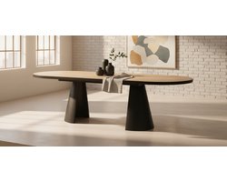 Oval Extendable Dining Table Natural Oak – Modern Wood Table with Black Base – Seats 4 to 8 Persons – Elegant & Sturdy Design – Easy to Clean – 180-240x100x76 cm Industrial home