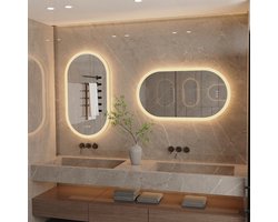 Ovale Badkamerspiegel - Met LED verlichting - Make Up Spiegel - Wandspiegel - Anti Condens - 50x100 cm