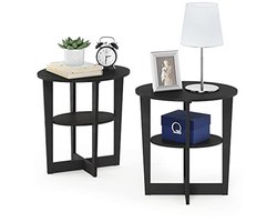 Ovale bijzettafel set van 2 - Houten tafel in walnoot met opslagplaatsen