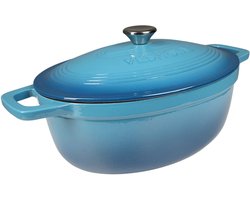 Ovale Braadpan en Stoofpot 6L 32cm - Blauwe Geëmailleerde Gietijzeren - Compatibel met Alle Kookoppervlakken, Inclusief Inductie